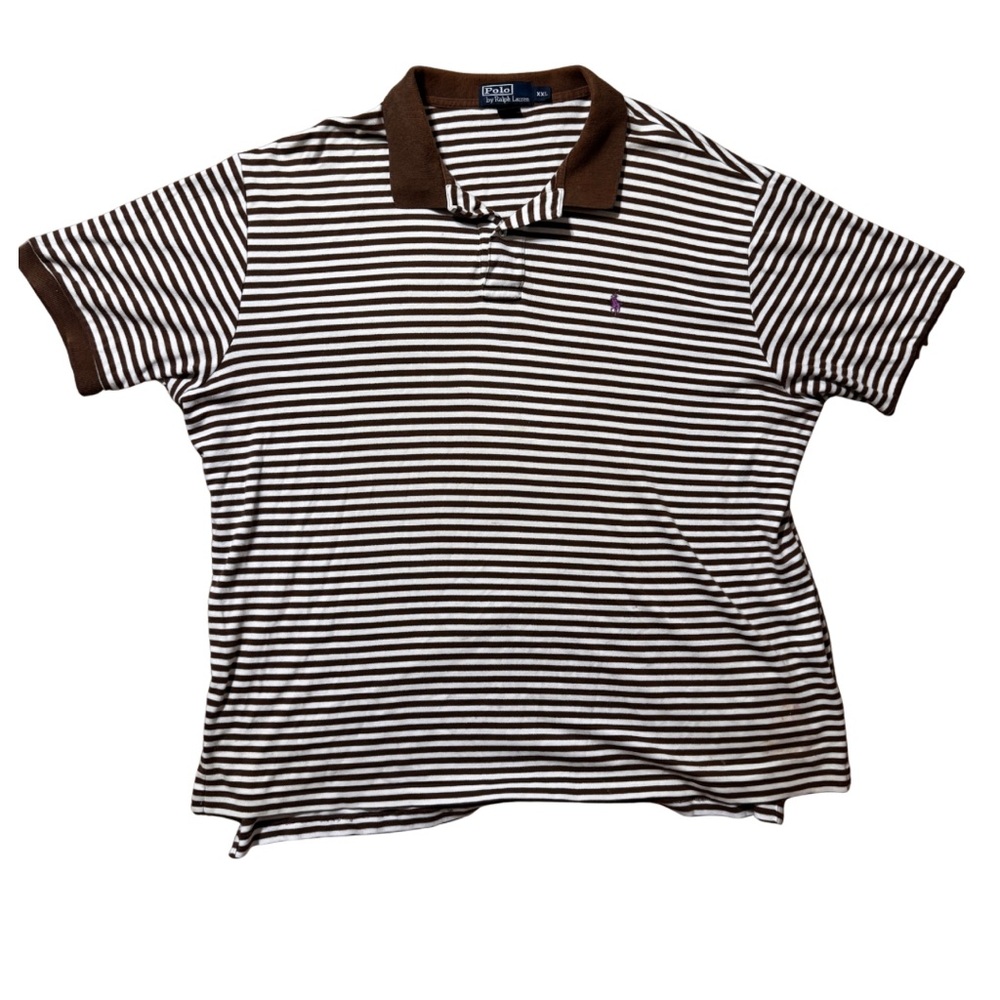 Vintage 90s Ralph Lauren Polo Shirt Men’s XXL Brown White Stripped / Cotton